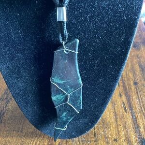 Green Marble Rock Lightning Bolt Large Statement Piece Necklace on Cord